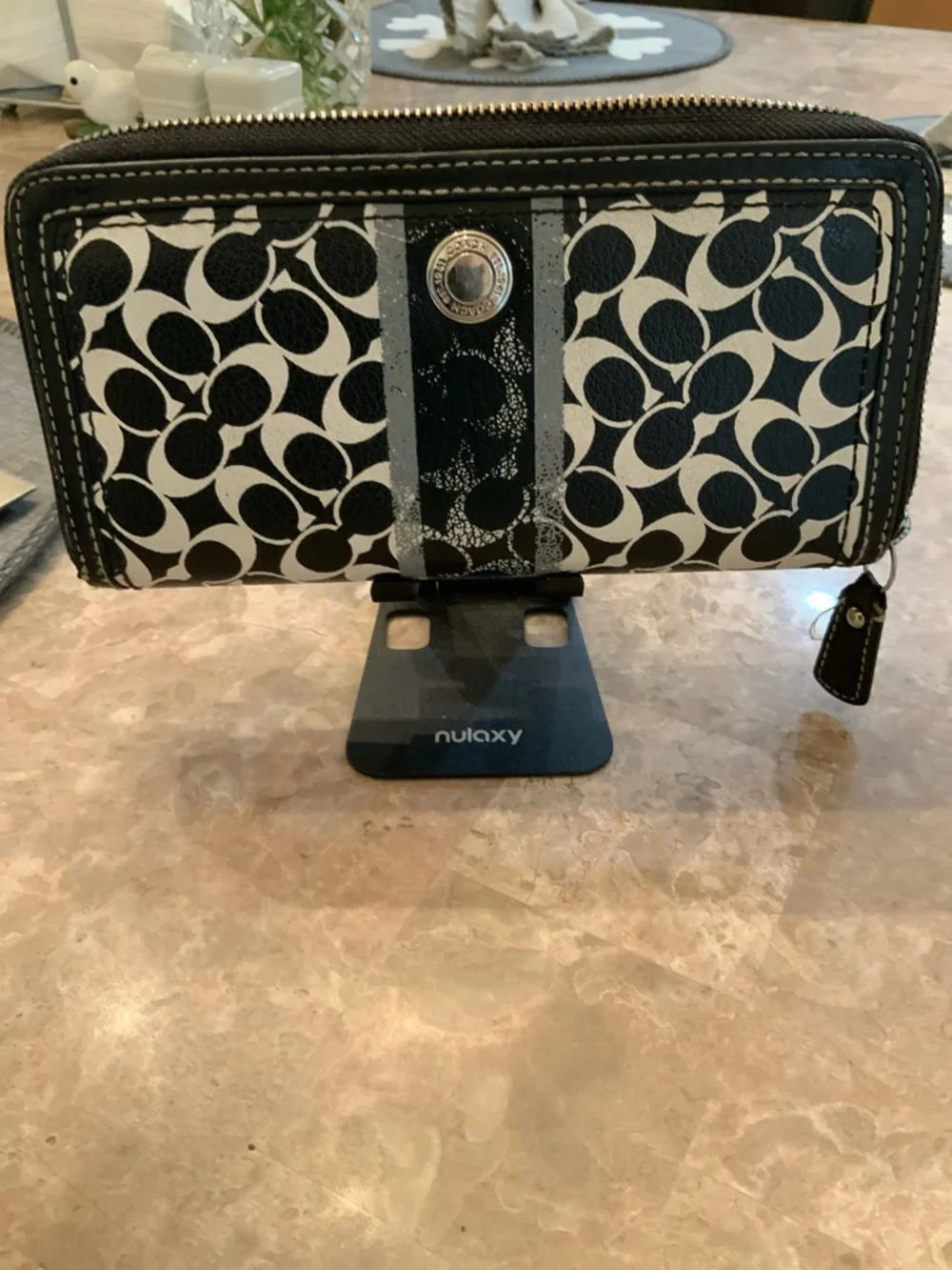 Coach Black and White Signature Zip Around Wallet - Picture 12 of 12